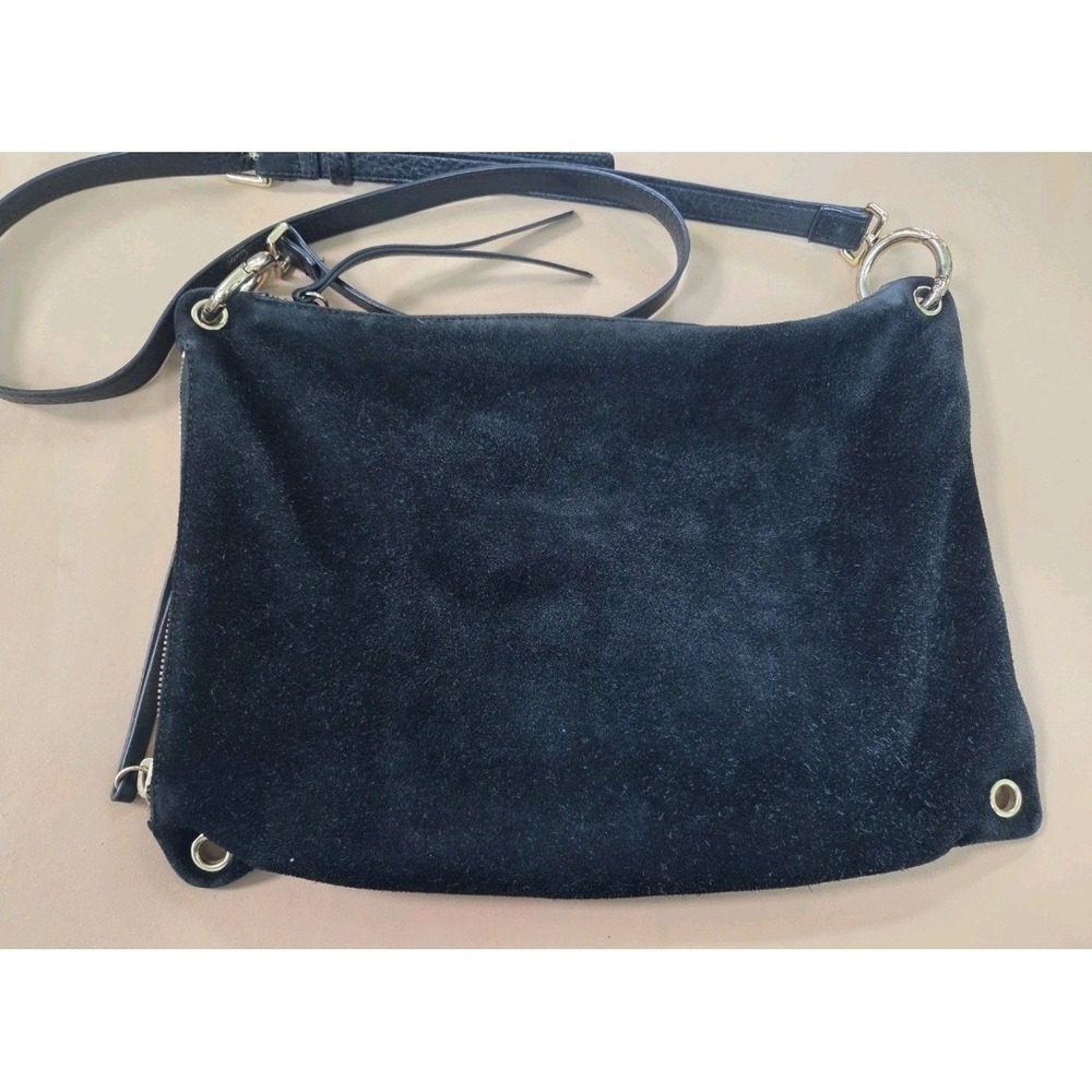 Margot Black Leather Suede Crossbody Bag Silver Hardware Minimalist Everyday